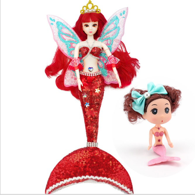 Búp Bê Nàng Tiên Cá Có Cánh + Tặng Tiên Cá Nhỏ Xinh ( Màu Đỏ)