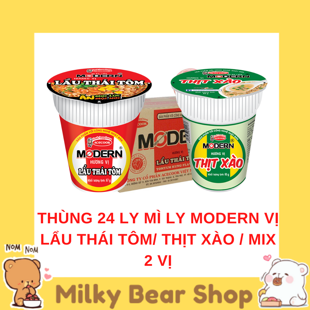 Thùng 24 ly mì ly lẩu thái modern vị lẩu thái tôm/thịt xào/mix 2 vị