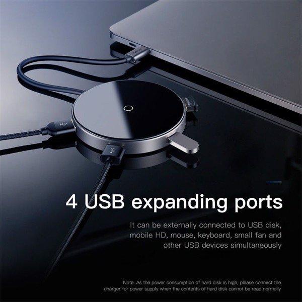 Hub Baseus UCN3250 chuyển Type C sang USB tích hợp sạc nhanh không dây Baseus Circular Mirror Wireless Charger 6 in 1 HUB