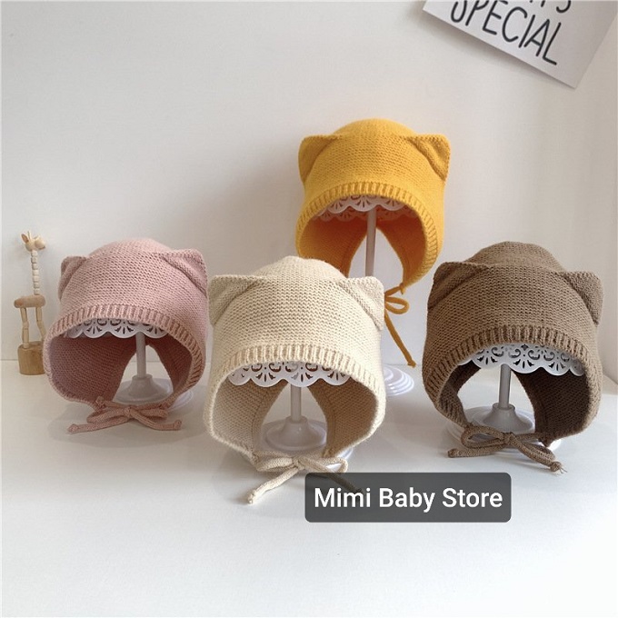 [Mẫu Mới 2021] Mũ Nón Len Tai Mèo Có Dây Buộc Cho Bé Trai Bé Gái Từ 6 Tháng Đến 2 Tuổi, Size 46-48 cm