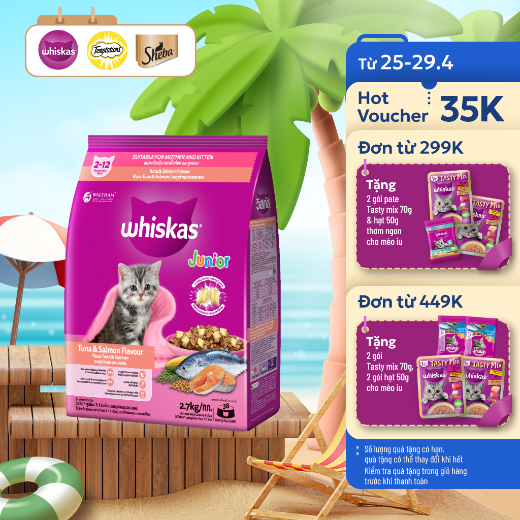 WHISKAS Thức ăn dạng hạt cho mèo con từ 2-12 tháng tuổi, 2.7kg
