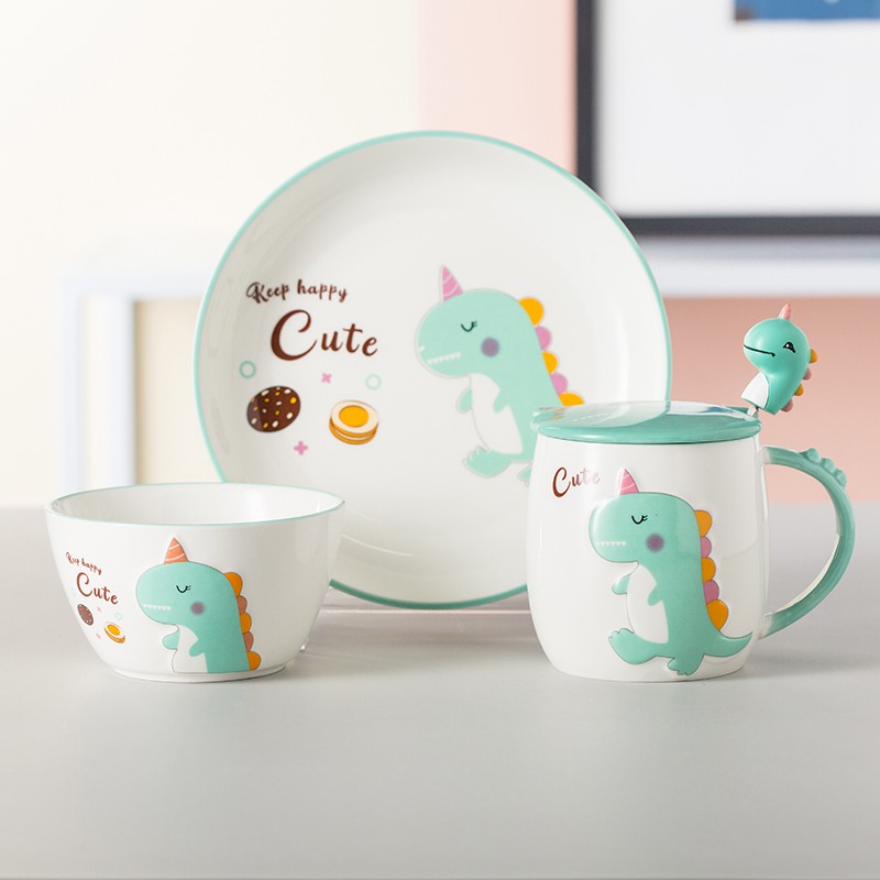 Set bát ăn dặm hình khủng long xinh xắn cho bé cho bé 0-6 tuổi