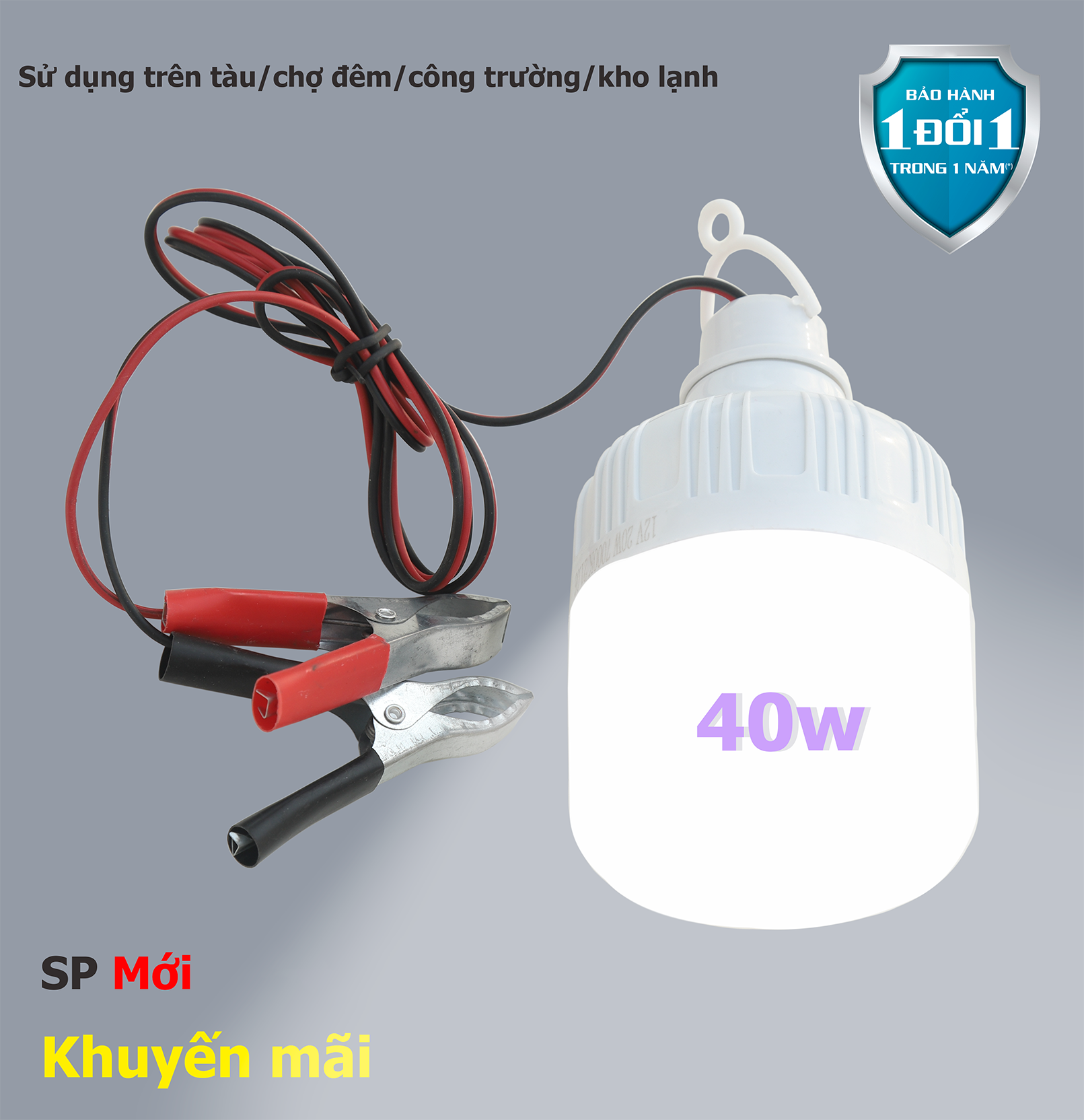 BÓNG ĐÈN LED 12V KẸP BÌNH ẮC QUY 20W 30W 40W ÁNH SÁNG TRẮNG