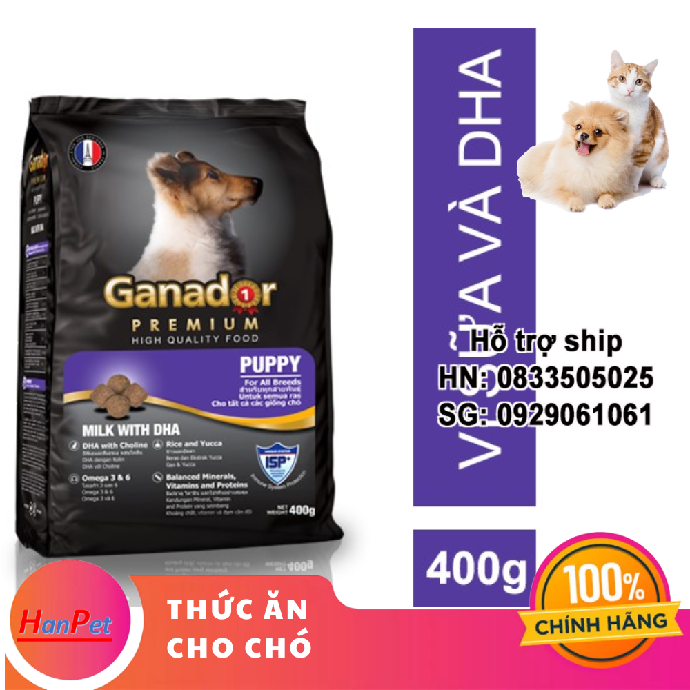 Hanpet -  Thức ăn cho chó Ganador Puppy 400g Thức ăn cho chó nhỏ có sữa và DHA giúp chó con thông minh