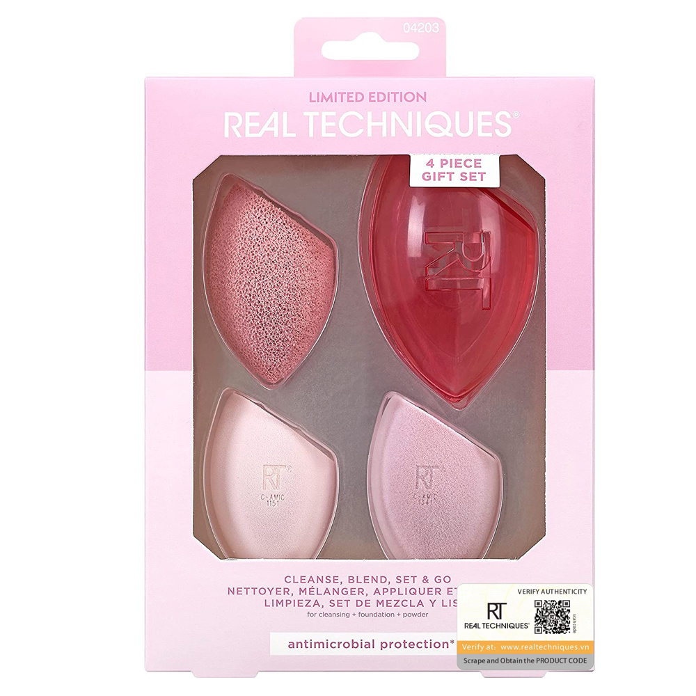 Set 3 mút trang điểm và hộp bảo vệ - cleanse, blend, set and go makeup sponge set limited edition - real techniques by sam & nic