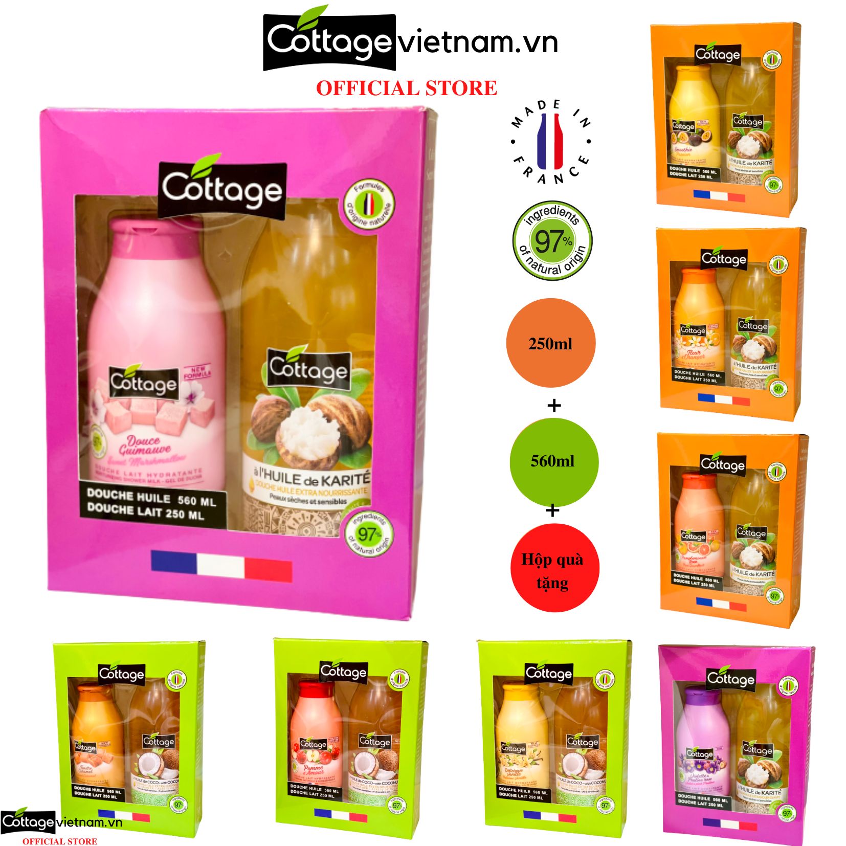 Combo Hộp Quà Tặng 2 Món sữa tắm Dưỡng ẩm Cottage