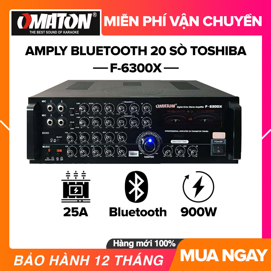 Ampli bluetooth amply karaoke gia đình omaton f-6300x - 20 sò toshiba công suất 900w biến thế 25a bluetooth sub vfd echo kĩ thuật số - hàng cao cấp
