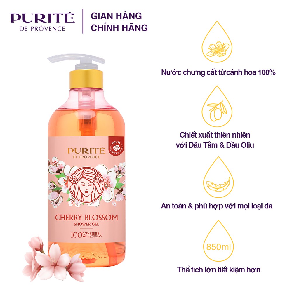 Sữa tắm sáng mịn purité hoa anh đào 850ml