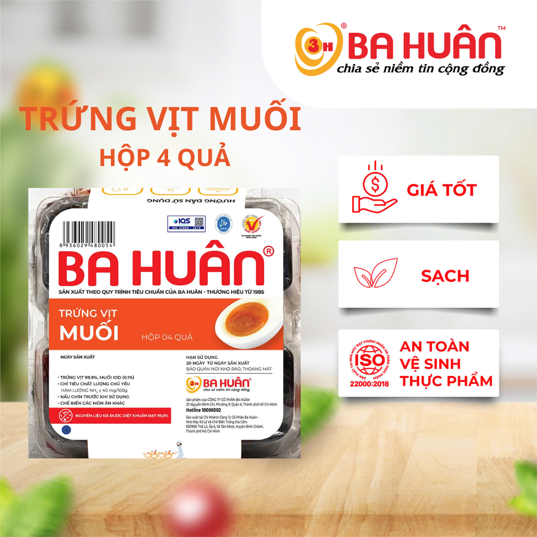 [Hà Nội] Trứng vịt muối Ba Huân - hộp 4 quả