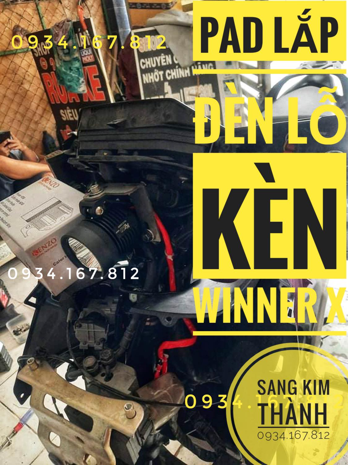 Pát inox lắp đèn trợ sáng l4x hóc kèn xe winner x