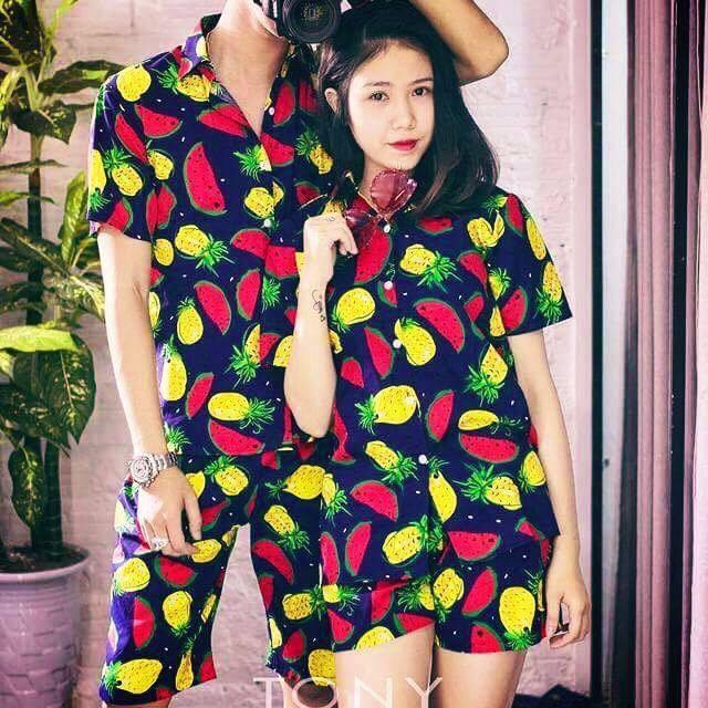 Quần áo đôi gia đình. Bộ trái cây đi biển cho nam và nữ có đủ size chất thô