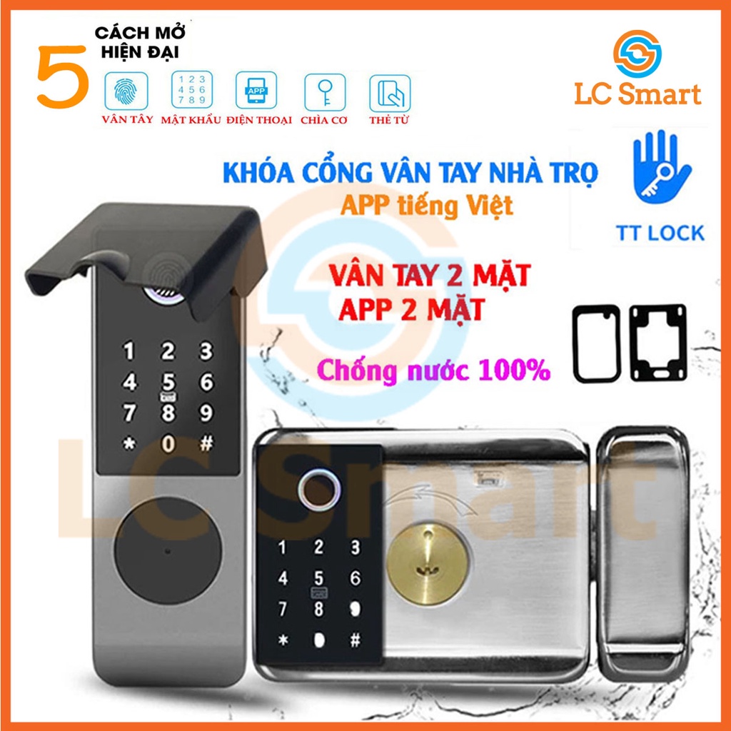 Khóa cổng vân tay 2 mặt LC-KC02, App TTlock 2 mặt chống nước cho nhà trọ