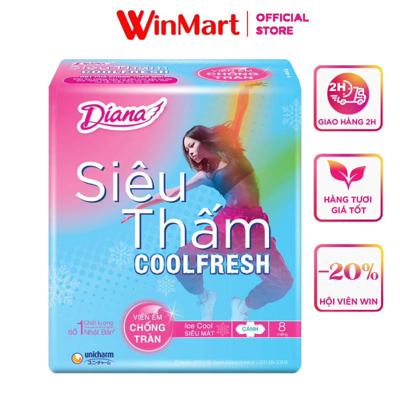 [Siêu thị WinMart] - Băng vệ sinh Sensi Cool Fresh siêu mỏng không cánh gói 8 miếng 23cm