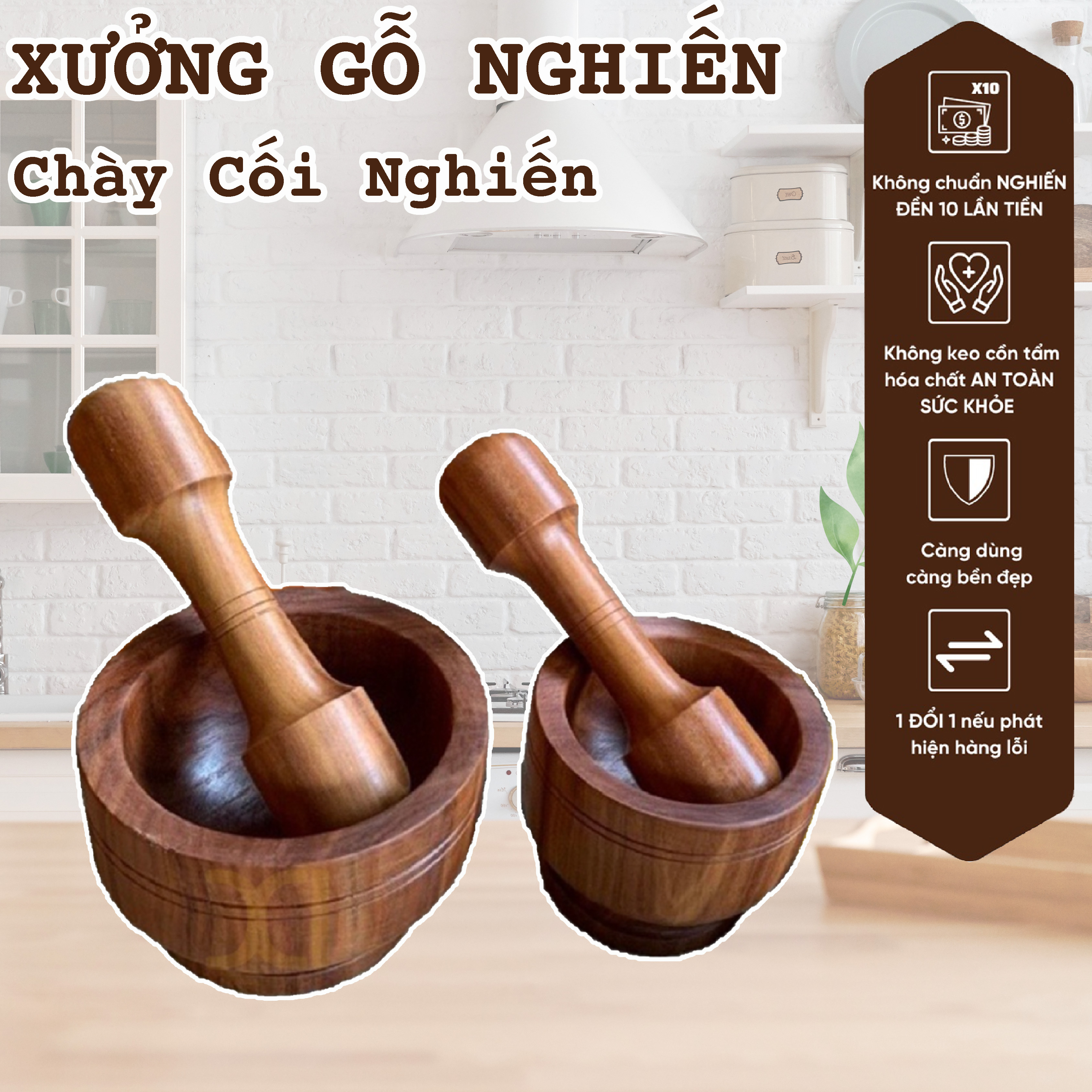 Bộ chày cối gỗ Nghiến Tặng mã giảm giá