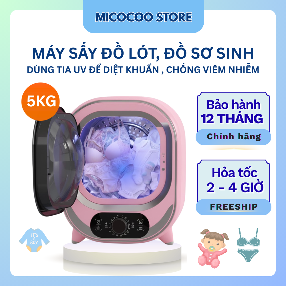  Máy sấy quần áo mini Royalstar Máy sấy quần áo lót đồ lót và quần áo em bé có tia UV kháng khuẩn dung tích 1,8L có sấy nóng và lạnh 