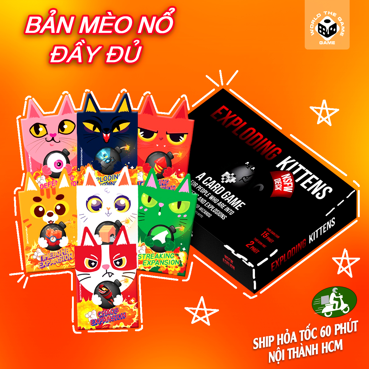 Combo mèo nổ - Full 7 bản mở rộng tiếng việt mới nhất Exploding kittens- phiên bản hộp đen cao cấp