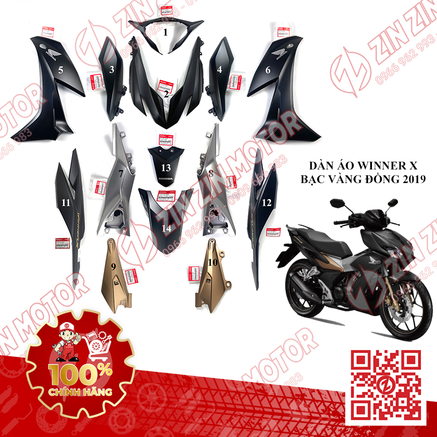 Dàn áo Winner X V2 2019 Đen Nhám Vàng Đồng, RS150X, RS150 V3 Chính Hãng Honda - ZINZINMOTOR