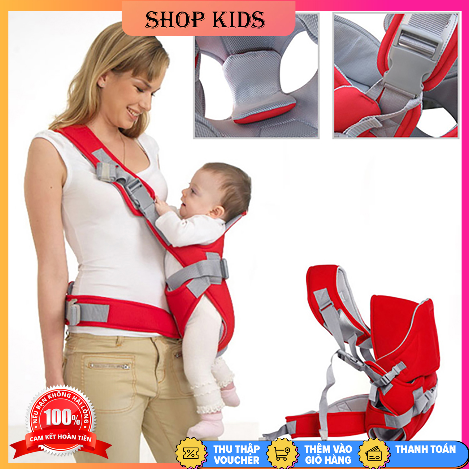 Địu 4 Tư Thế Cao Cấp, 100% Cotton, Cơ Chế Thoáng Khí, Giảm Mồ Hôi Cho Bé, Đồ Sơ Sinh An Toàn Cho Bé Yêu