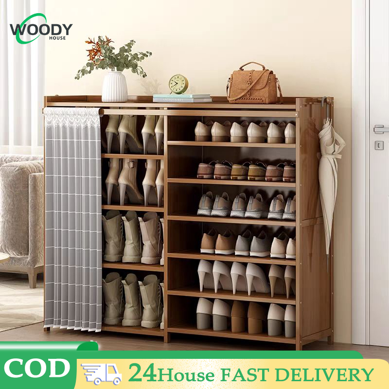 Tủ Giày Tre  Đựng  Giá để đồ ở  tủ đựng giày  Tre Có Nắ cửa dung tích lớn Giá để giày nhiều tầng bằng gỗ nguyên khối chống bụi kệ