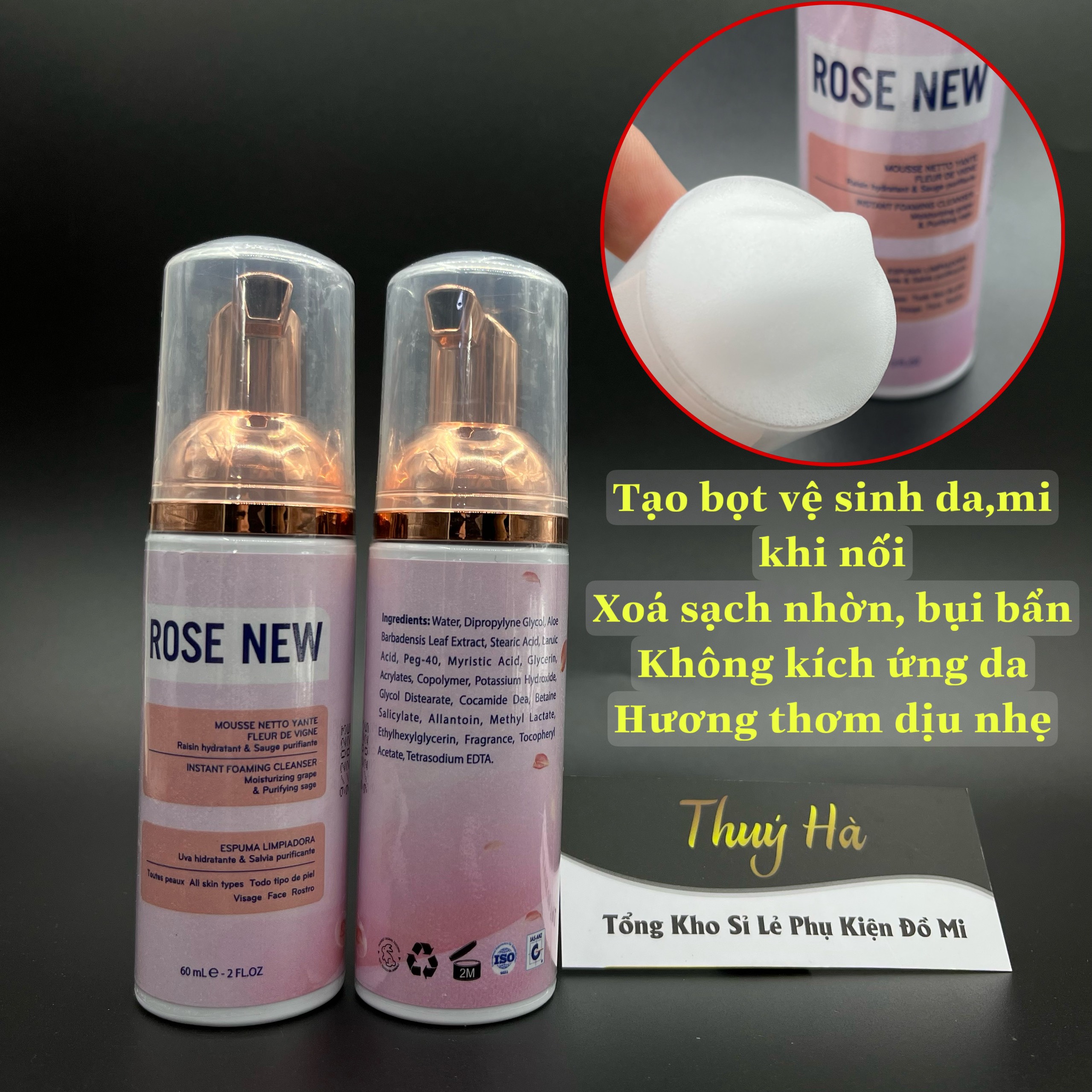 Chai tạo bọt vệ sinh mi New Rose_dụng cụ mi_keo nối mi_uốn mi_mi khay_mi fan_THÚY HÀ
