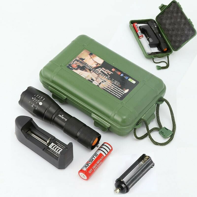 Đèn Pin Siêu Sáng Chống Nước Nhật Bản Phiên Bản Mới 5 Chế Độ Sáng - Tặng Kèm Pin Sạc, Cốc Sạc, Hộp Đẹp Fullbox