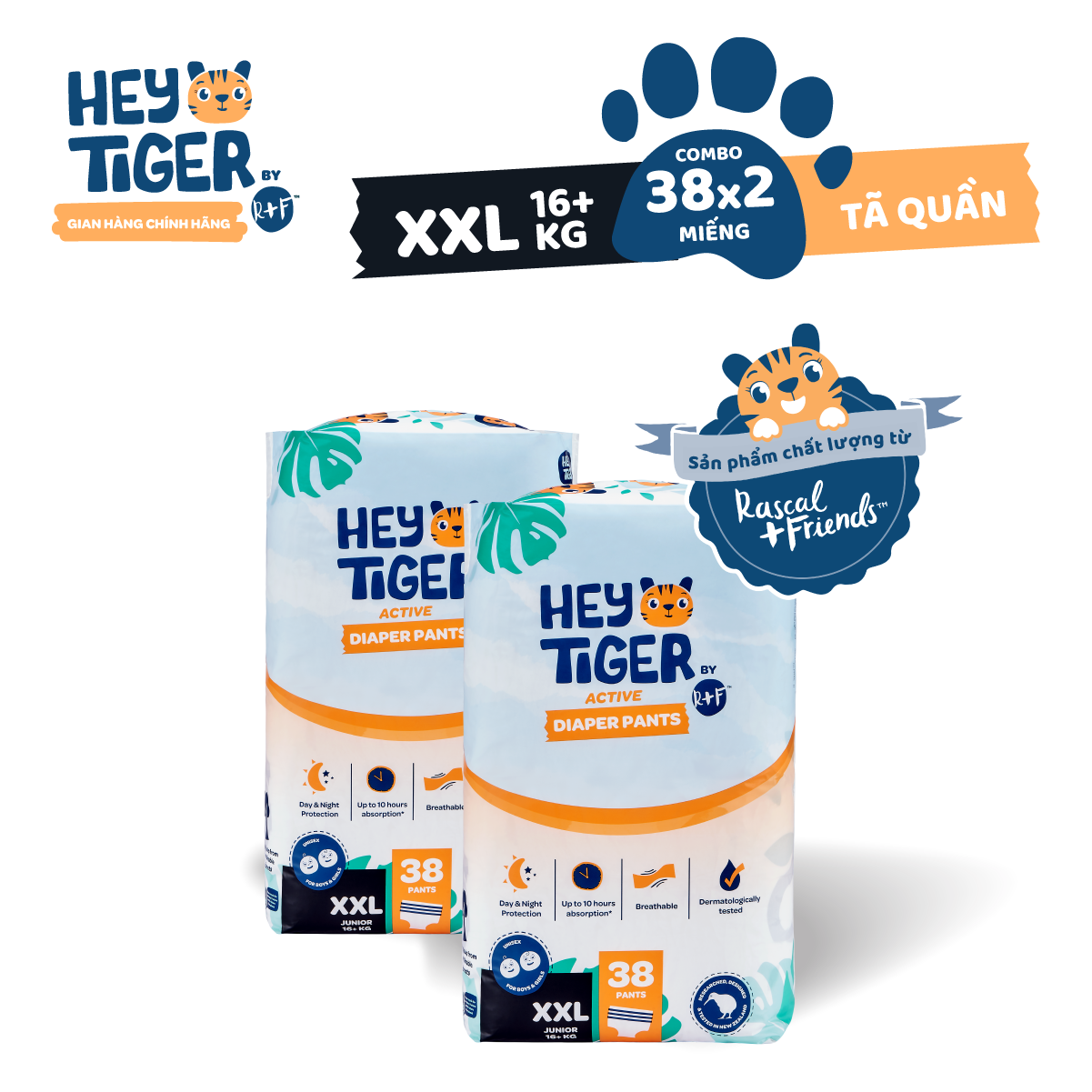 Combo 2 tã/bỉm quần hey tiger jumbo size xxl - 38 miếng