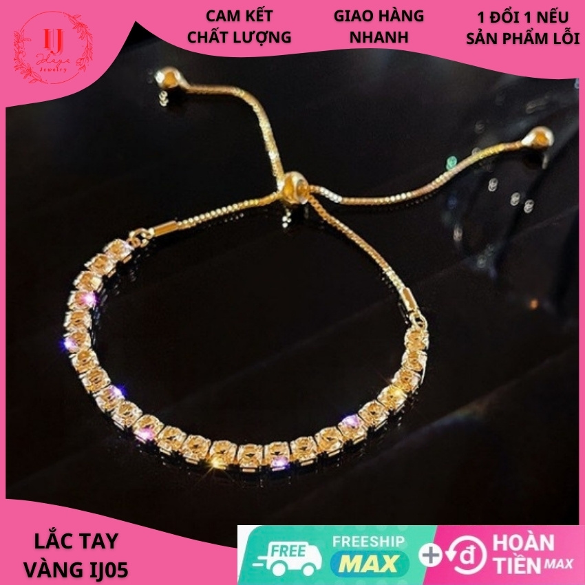 Lắc tay nữ bạc Iloyo IJ05, vòng đeo tay mạ vàng thật với đá quý tự siêu lấp lánh, thiết kế dây rút điều chỉnh theo tay Drawstring