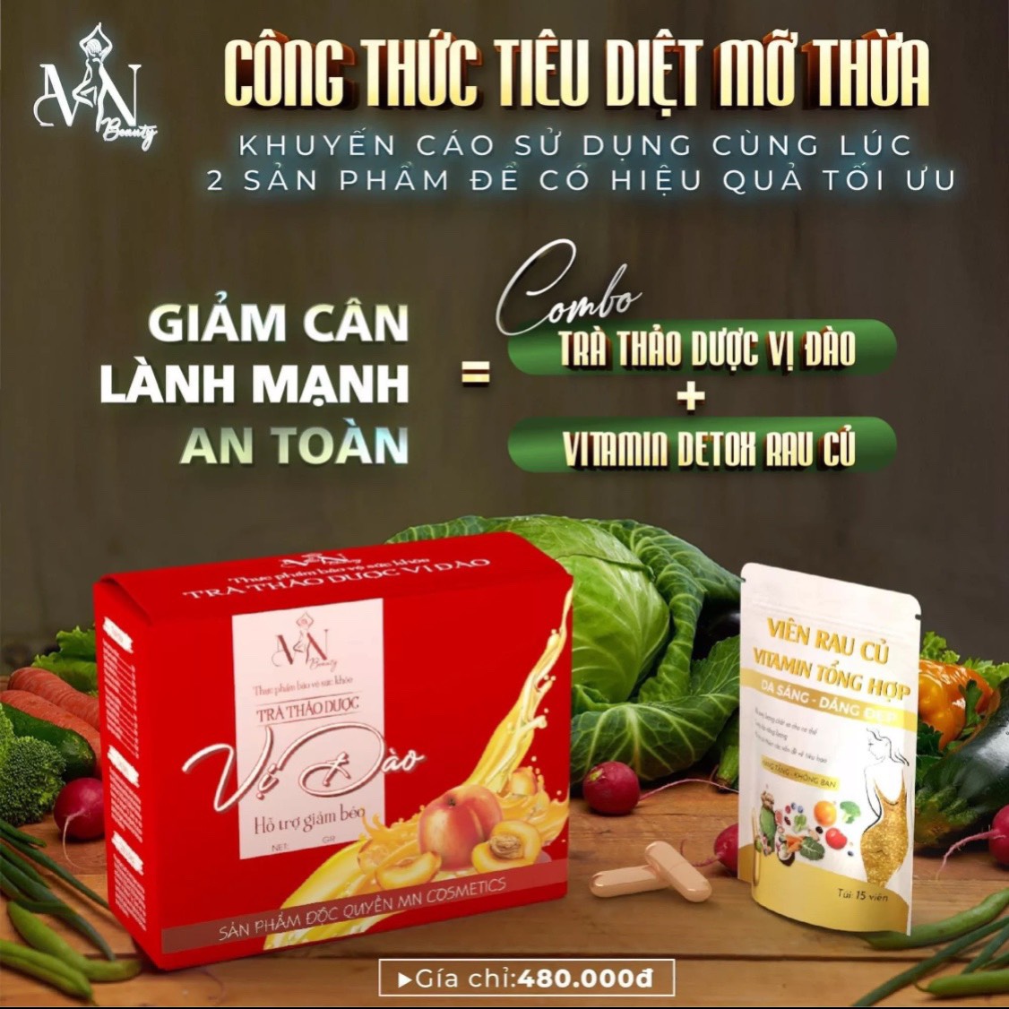 Trà vị đào mỹ phẩm đông anh - trà giảm cân vị đào x3