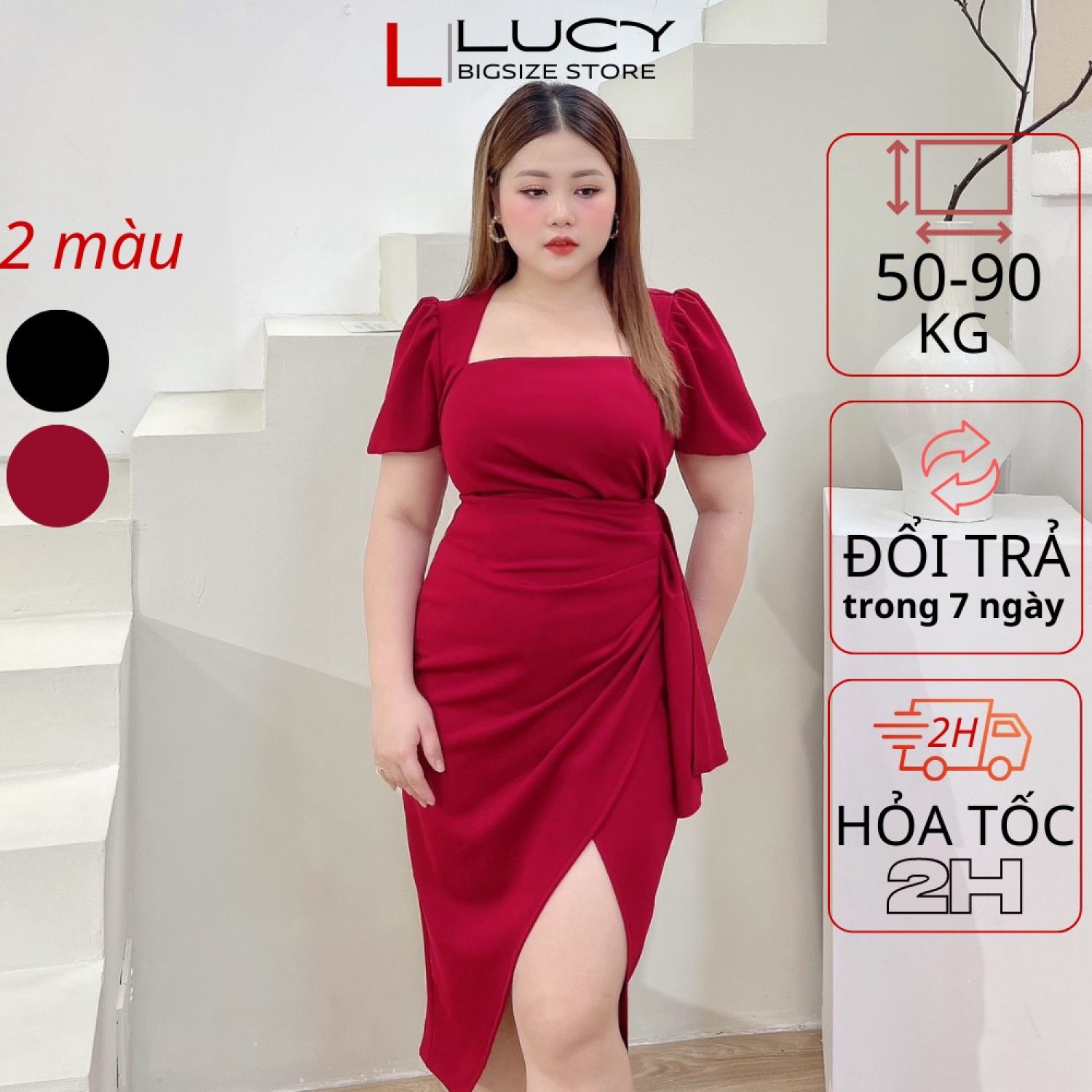 Váy đầm bigsize nữ dự tiệc đi chơi kiểu body xẻ LUCY 50 - 90 kg