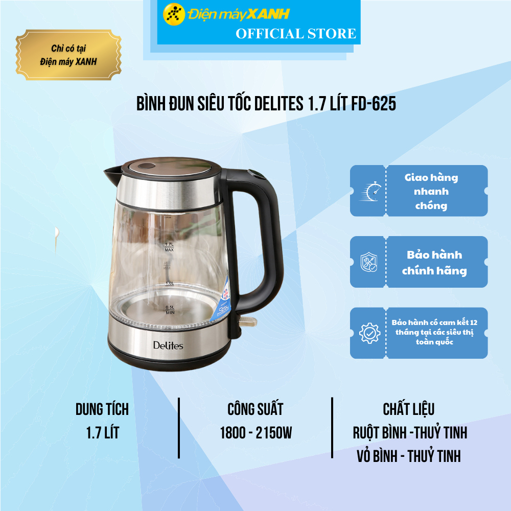Bình đun siêu tốc delites 1.7 lít fd-625