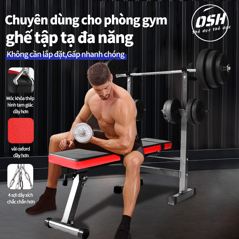 [HCM]ghế tập tạ đa năng ghế gập bụng ghê tập gym đa năng tạ đẩy Ghế tạ đòn thiết bị thể thao có thể gấp gọn tiện lợi nhanh chóng màu đỏ đen mạnh mẽ
