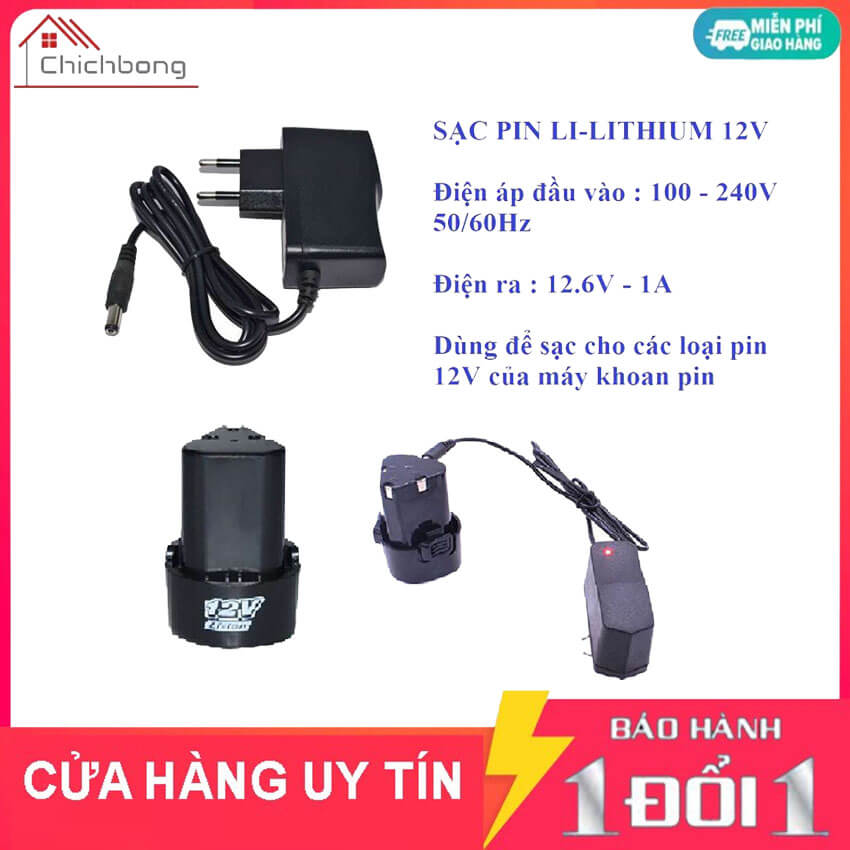 Bộ sạc pin Li-ion 12v cho máy khoan pin cầm tay 12v có đèn báo sạc, tự ngắt khi pin đầy cho các dòng máy khoan pin MAKITA, DEWALT, VOTO, AOTUO, đế sạc máy khoan pin,