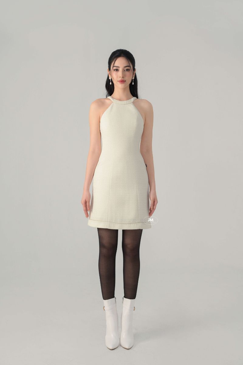 Jm dress desgin - đầm tweed cổ yếm 1f23.2210tw