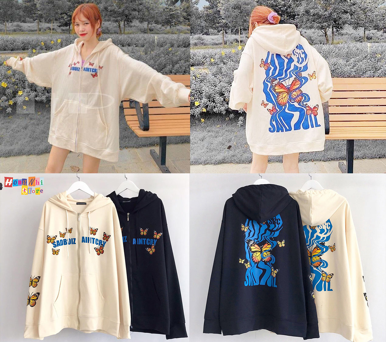 Áo Khoác Hoodie Zip In Hình Sad Boiz Aint Cry Oversize Ulzzang Unisex Dáng Rộng - MM