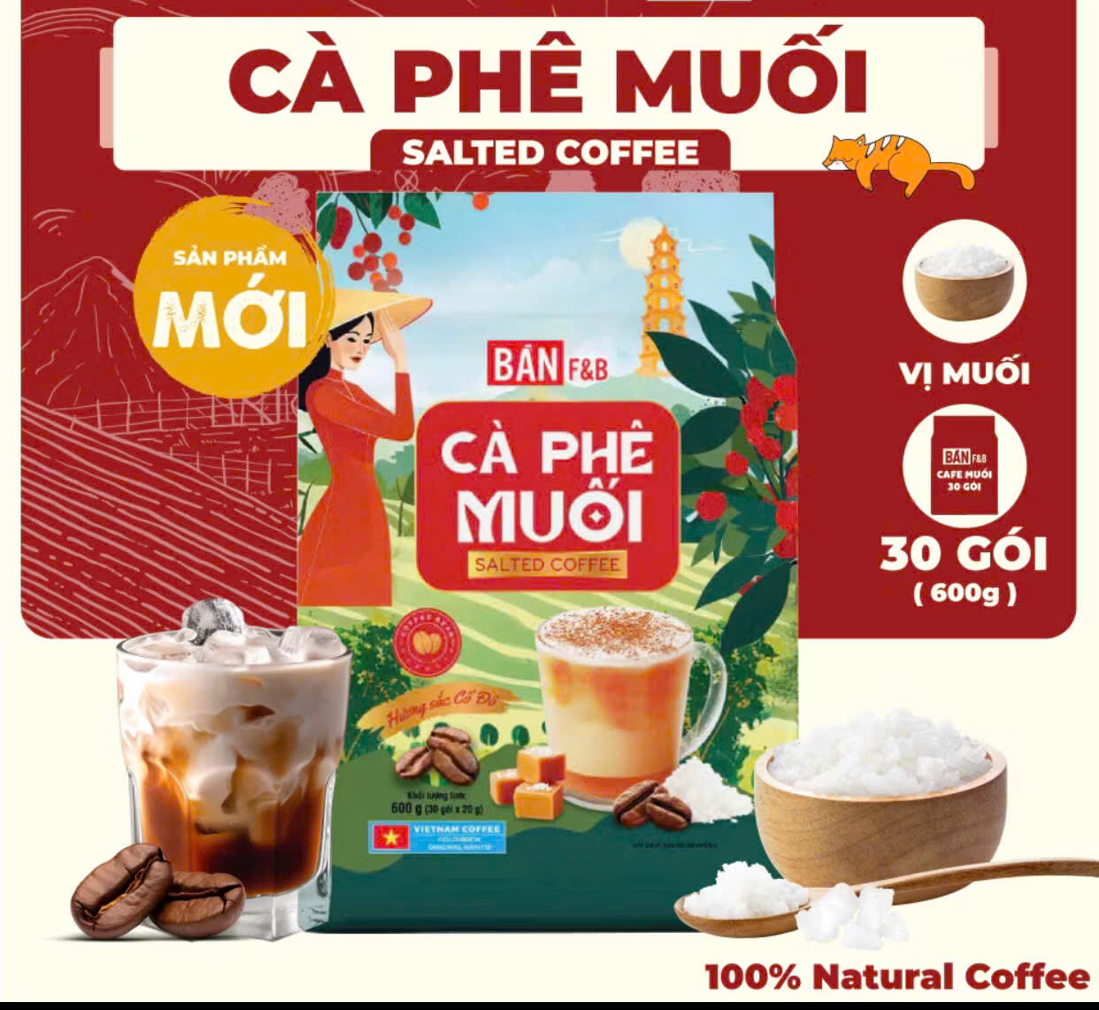 Bịch 30 Gói Cà Phê Muối Chuẩn Vị Cố Đô Huế Thơm Ngon, Đảm Bảo Chất Lượng Cao Đặc Trưng Bản F&B
