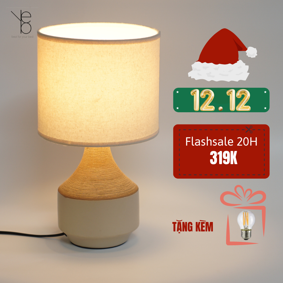 Đèn Ngủ Để Bàn Gốm Sứ Tăng Giảm Độ Sáng, Led Vàng Ấm, Chao Vải Trụ Tròn, Decor Trang Trí Phòng Ngủ, Khách Sạn - YOBE S14