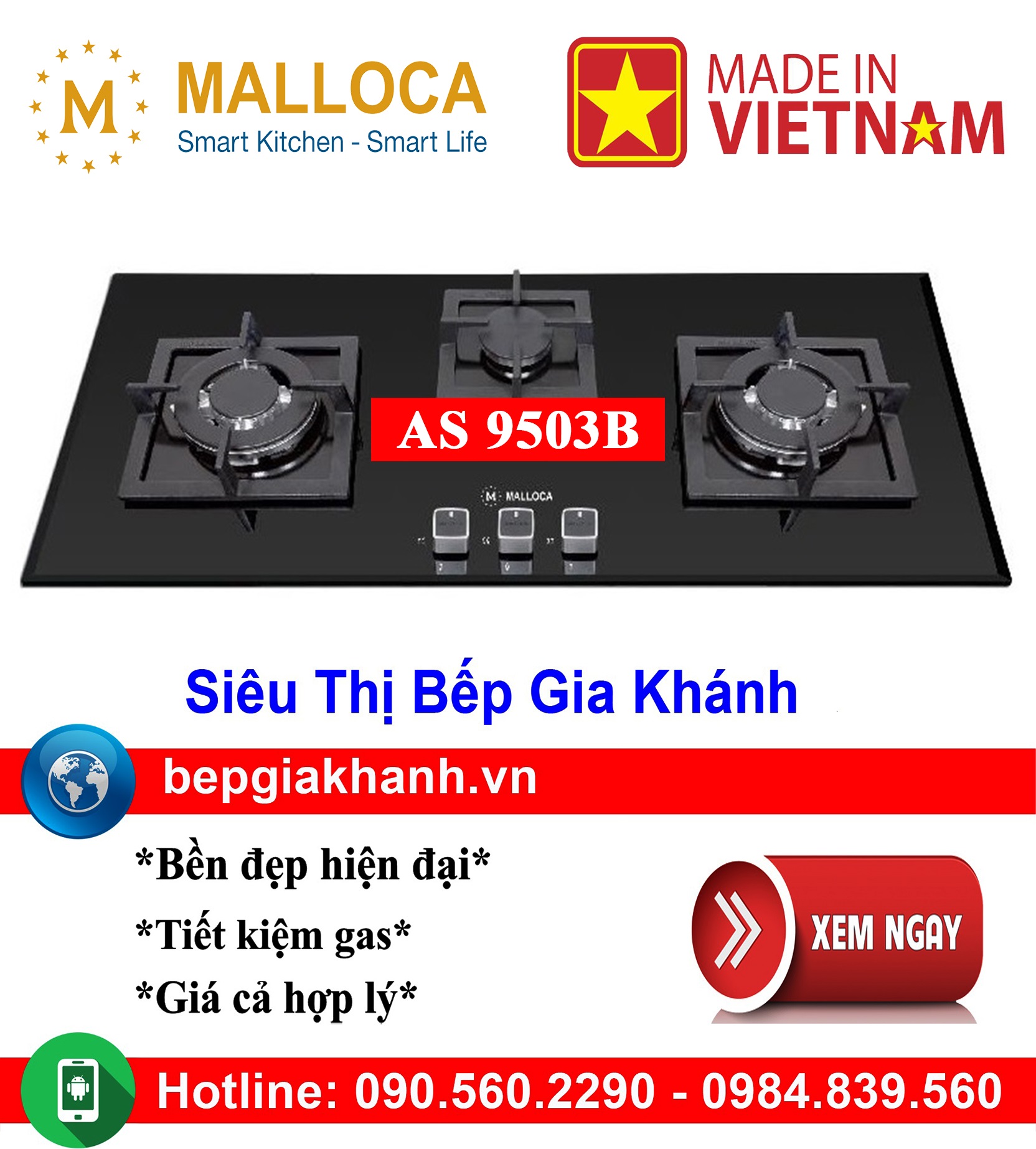 [HCM]Bếp gas âm 3 vùng nấu Malloca AS 9503B lắp ráp Việt Nam, bếp gas, bếp gas đôi, bếp gas đơn, bếp gas âm, bếp ga, bếp ga đôi, bếp ga đơn, bếp ga âm, bep ga, bep gas