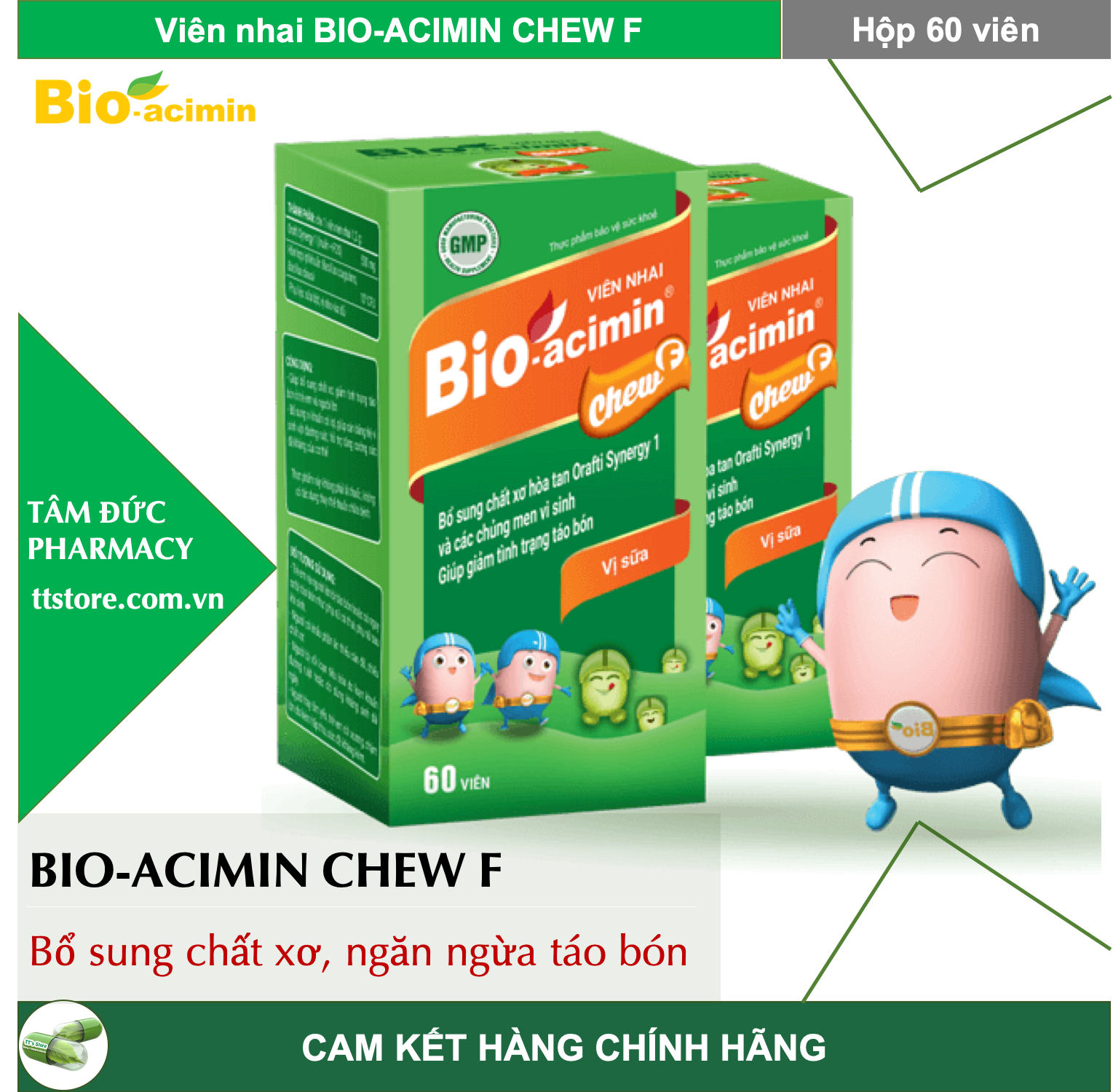 Viên nhai bio-acimin chew f vị sữa - bổ sung chất xơ hết táo bón - bioacimin