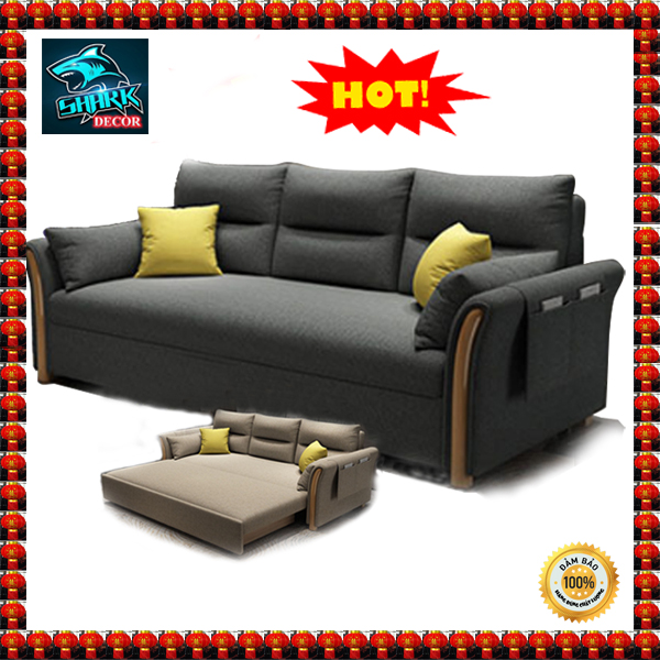Giường Sofa đa năng thông minh - Giường Gấp gọn cao cấp ( có hộp để đồ) KT : 190 x 180cm  ( Màu Vàng Nhạt, Xám Đậm) - SharkDecorHN
