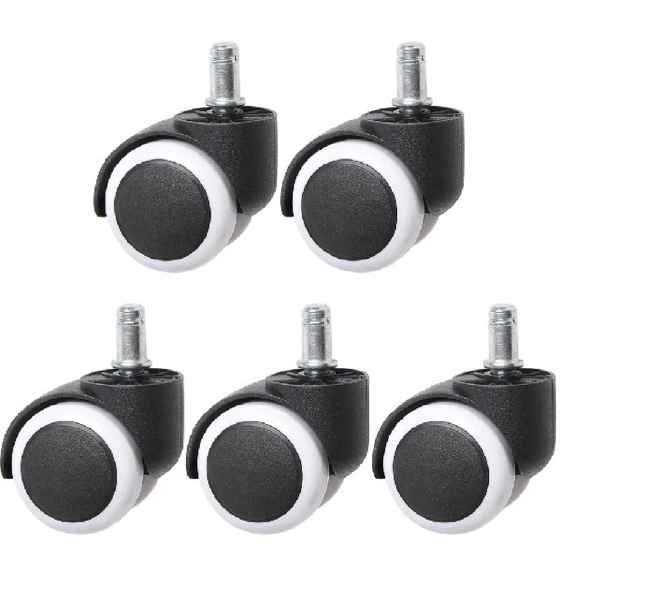 Combo 5 bánh xe ghế xoay văn phòng đường kính 50mm màu trắng và màu đen loại cốt nhọn