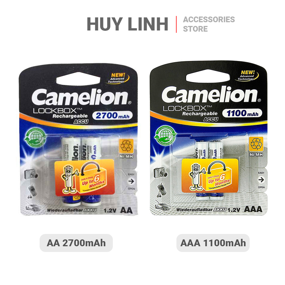 Bộ 2 viên pin sạc lại Camelion AA 2700mah và AAA2100mah rất bền vỉ và tiện