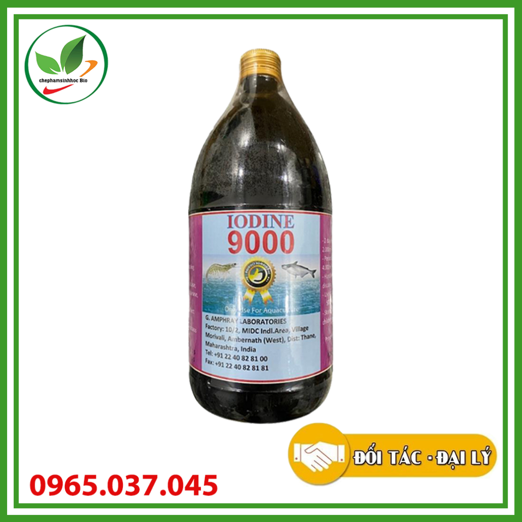 Iodine 900. Chuyên diệt khuẩn, trị mòn đuôi, đứt râu, nhiễm khuẩn cho tôm cá. Chai 1lit