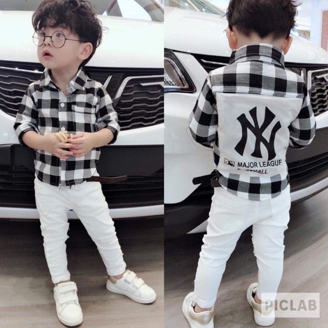 Áo sơ mi kẻ dài tay Ny đẹp cho bé từ 9-18kg