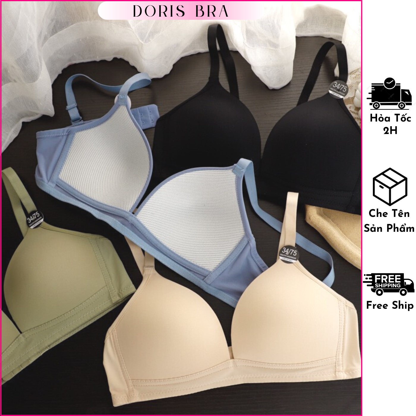 Áo lót nữ, áo ngực nữ không gọng su trơn Doris.fashion đệm mỏng nâng ngực nhẹ nhàng