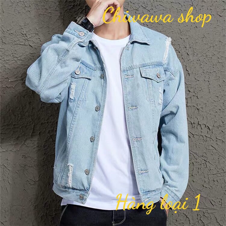 [HCM]Áo khoác jean nam xanh tinh tế - áo khoác denim xanh nhạt Hàn Quốc wash túi gần form rộng size M-L-XL