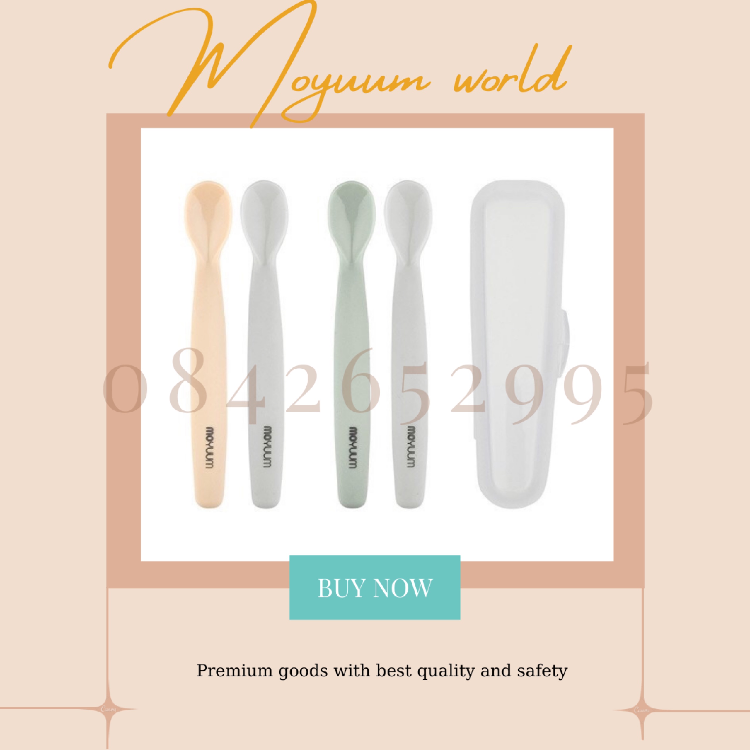Thìa ăn dặm Moyuum Hàn Quốc [Chính hãng], chất liệu silicon cao cấp siêu mềm, có tách lẻ 1 chiếc không hộp