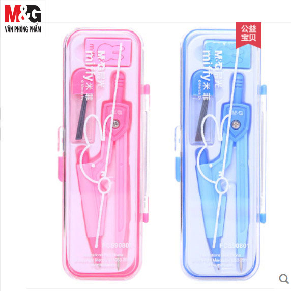 Compa m&g bằng kim loại -màu hồng/xanh-kèm cục gôm và hộp ngòi chì-fcs90801-1 hộp-fcs90801