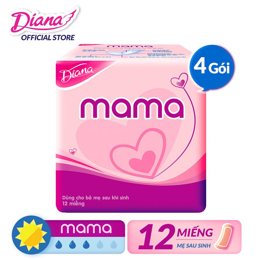 Bộ 4 gói Băng vệ sinh Diana Mama gói 12 miếng