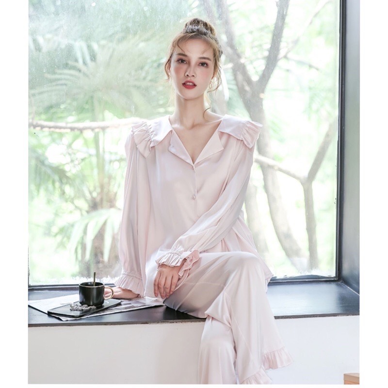 Bộ ngủ lụa dài tay cao cấp eleni ⚡️free ship⚡️