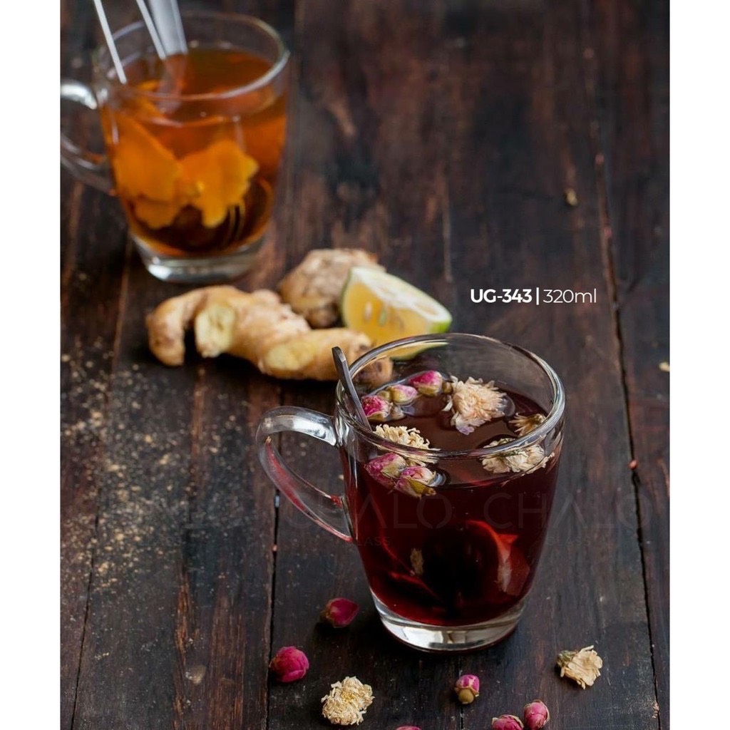 Bộ 6 cốc thuỷ tinh ug343 - 320ml, cốc thuỷ tinh đựng nước, cốc đựng sữa, nước ép, cốc detox, thuỷ tinh gia dụng đa năng